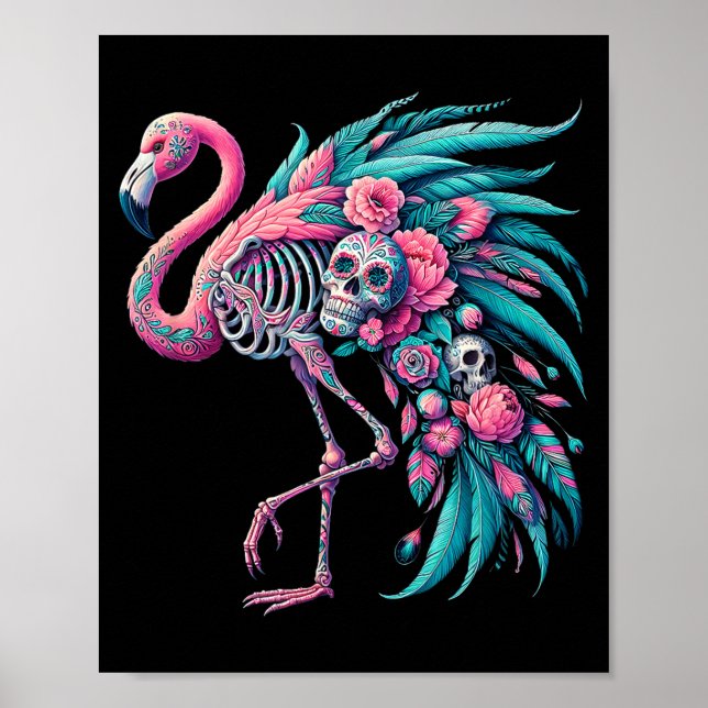 Dam socker skalle mexikansk flamingo dia de los poster (Framsidan)