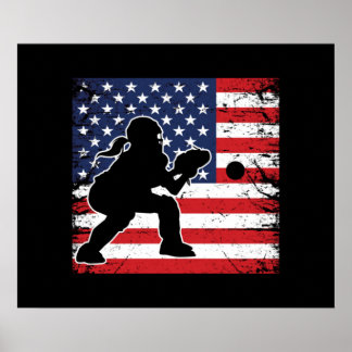 Dam Softball Catcher Gear Saker USA flagga Poster