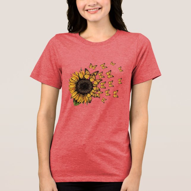 Dam Solros Fjäril Natur Grafik T Shirt (Framsida)