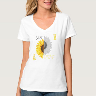 Dam-solros tryck V-ringad t-shirt |