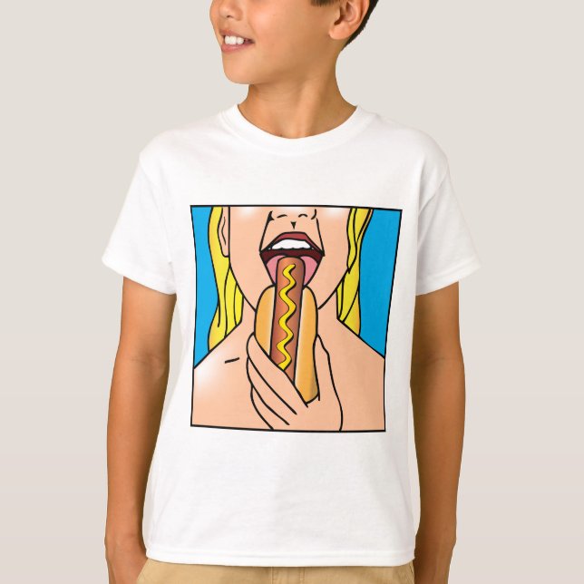 Dam som äter varmkorven t shirt (Framsida)