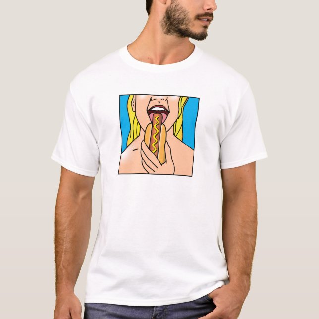 Dam som äter varmkorven t shirt (Framsida)
