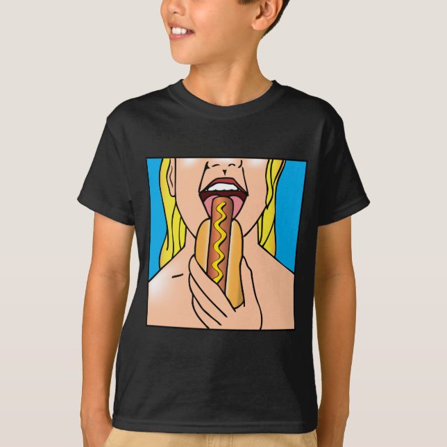 Dam som äter varmkorven tee shirt (Framsida)