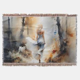 Dam som går genom en skog filt