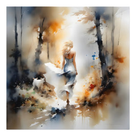 Dam som går genom en skog fototryck