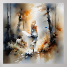 Dam som går genom en skog