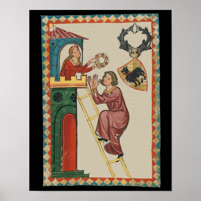 Dam som ger gåva till friare, 1300-talet poster (Framsidan)