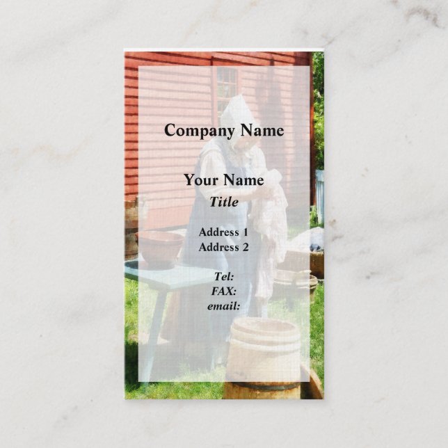 Dam som hänger tvätt visitkort (Framsida)