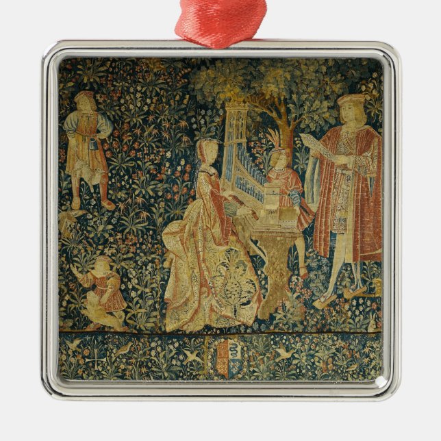 Dam som leker det portative organ från julgransprydnad metall (Framsidan)