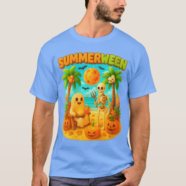 Dam Sommarween Skelett Sommarfest Halloween  T Shirt (Framsida)