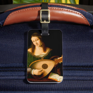 Dam spelar lute Fine Art Renaissance-målning Bagagebricka