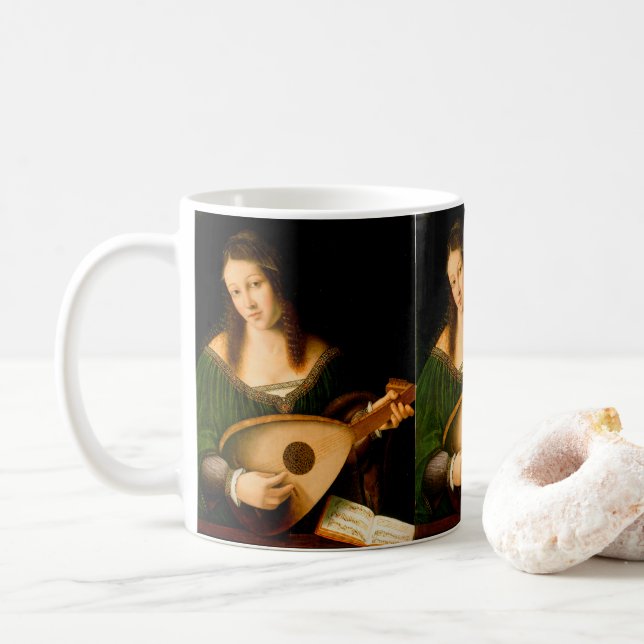 Dam spelar lute Fine Art Renaissance-målning Kaffemugg (Med munk)