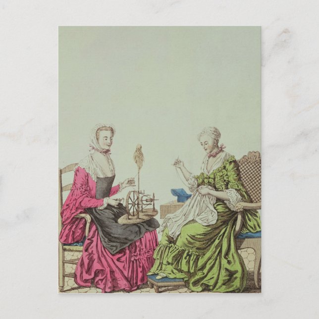 Dam, spinning och sömnad, 1765 vykort (Framsida)