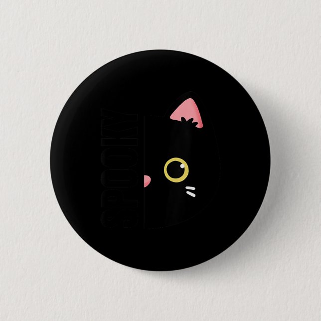 Dam spookig söt svart katt Halloween-design Knapp (Framsida)