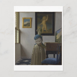 Dam Ställande vid ett jungfral av Johannes Vermeer Vykort