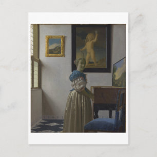 Dam Ställande vid ett jungfral av Johannes Vermeer Vykort