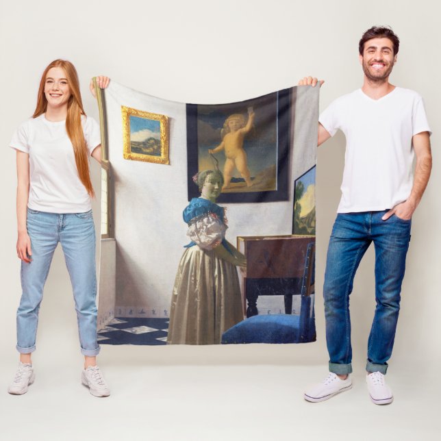 Dam Ställande vid ett jungfral, Johannes Vermeer Fleecefilt (På plats)