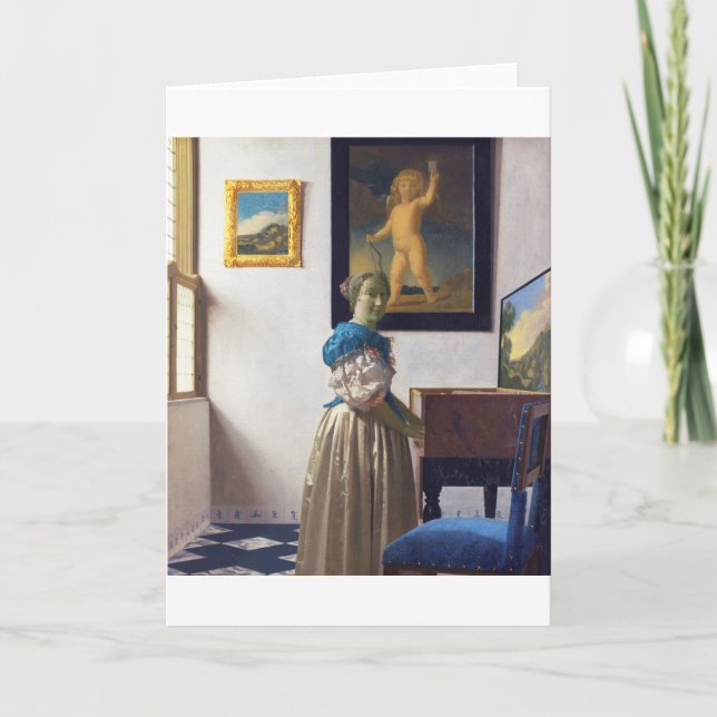 Dam Ställande vid ett jungfral, Johannes Vermeer Kort (Framsida)