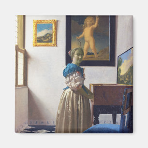 Dam Ställande vid ett jungfral, Johannes Vermeer Magnet