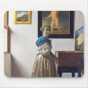 Dam Ställande vid ett jungfral, Johannes Vermeer Musmatta