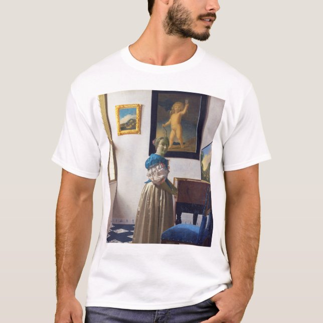 Dam Ställande vid ett jungfral, Johannes Vermeer T Shirt (Framsida)