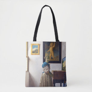 Dam Ställande vid ett jungfral, Johannes Vermeer Tygkasse