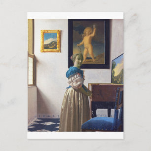 Dam Ställande vid ett jungfral, Johannes Vermeer Vykort