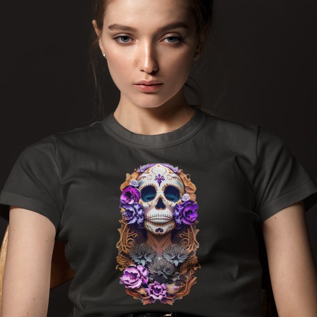 Dam Sugar Skull, färglös, Dag med dödskal T Shirt (Skapare uppladdad)