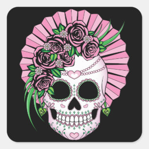 Dam Sugar Skull Fyrkantigt Klistermärke