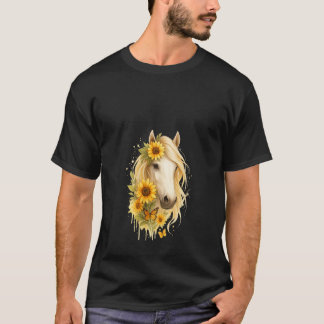 Dam Sunflower Häst Porträtt Cowgirl Ryttare T Shirt