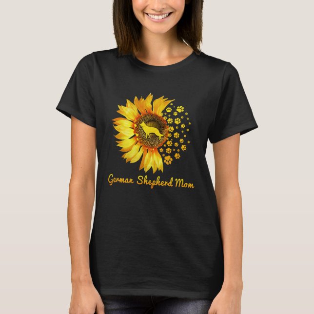 Dam Sunflower Tysk Shepherd Mamma Hund T Shirt (Framsida)