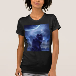 dam svart katt och måne t-shirt