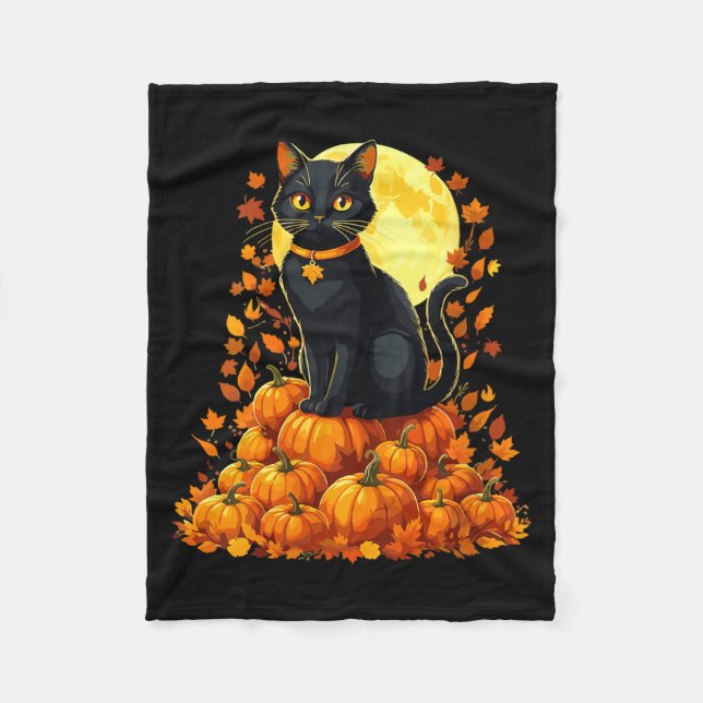 Dam Svart Katt Pumpa Halloween Höst Fleecefilt (Framsidan)