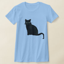 Dam Svart Katt V-ringad T-shirt