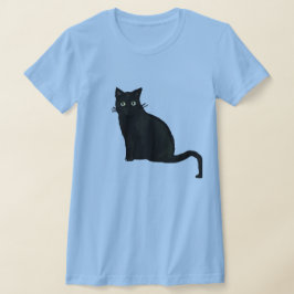 Dam Svart Katt V-ringad T-shirt