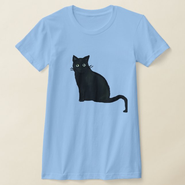 Dam Svart Katt V-ringad T-shirt (Laydown)