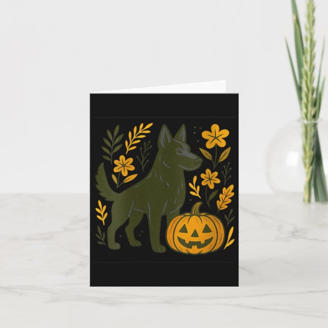 Dam Svart Tysk Schäferhund Halloween Pumpa Kort (Framsida)