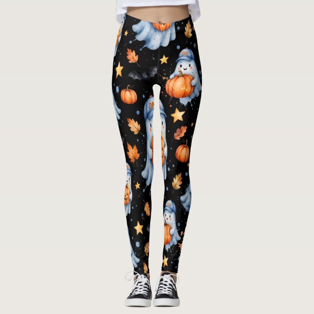Dam Svarta Spooky ONE Blå Spöke Leggings  (Framsida)
