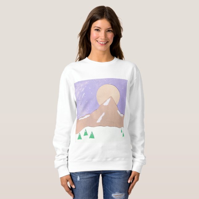 Dam Sweatshirt med Snowy Mountain Scene T Shirt (Hel framsida)
