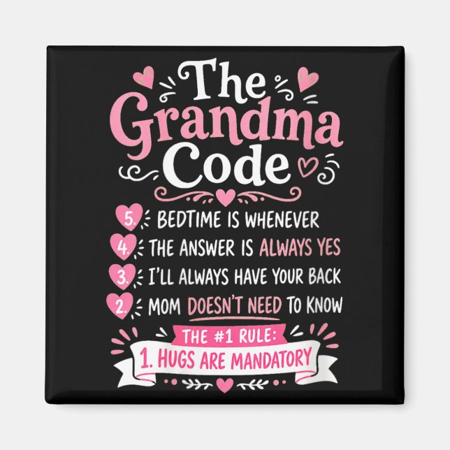 Dam The Grandma Code Roliga mormorsregler Magnet (Framsidan)