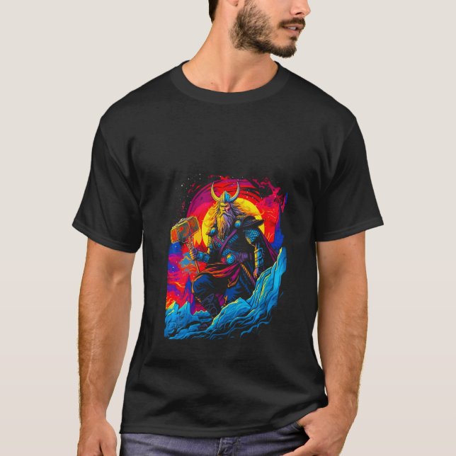 Dam Thorr Mjolnir Gud Åska Blixt Nordisk M T Shirt (Framsida)