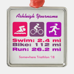 Dam Triathlete Simma Bike Springa Rosa Mauve Lila Julgransprydnad Metall