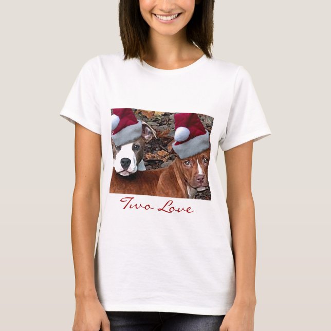 Dam tshirt för julPitbulls två kärlek Tee (Framsida)