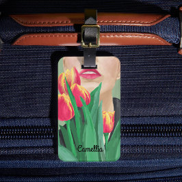 Dam & Tulip Grönt Orange Modern grafisk målning Bagagebricka