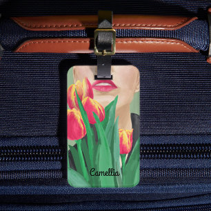 Dam & Tulip Grönt Orange Modern grafisk målning Bagagebricka