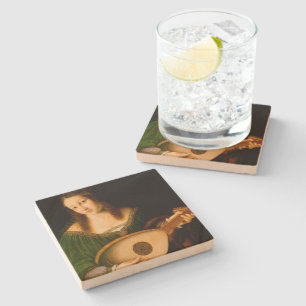 Dam Underlägg Spela upp lute Fine Art Painting Sto Sten