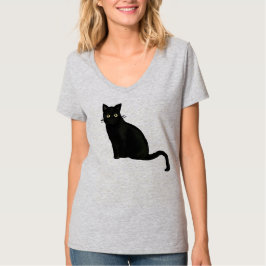 Dam V-ringad svart katt tröja regular fit