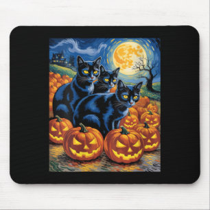 Dam Van Gogh stil svarta katter Halloween pumpa Musmatta