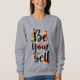 Dam - Var dig själv Blommig Fjäril Vattenfärg Sv T Shirt