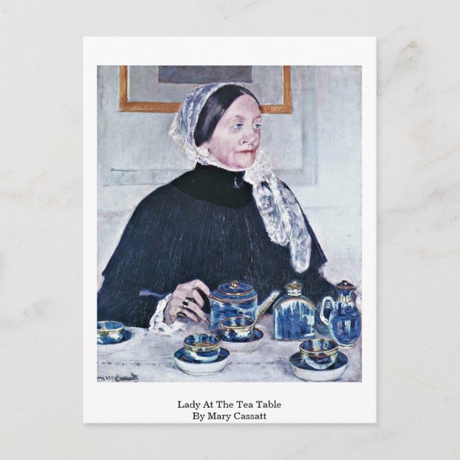 Dam vid Tea Bord av Mary Cassatt Vykort (Framsida)